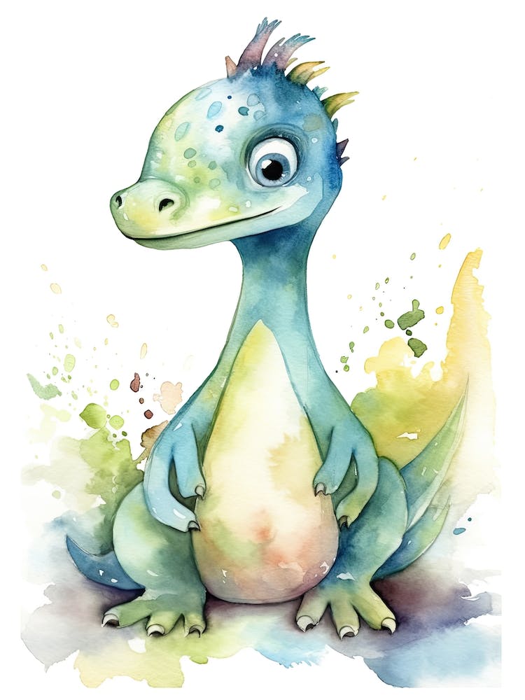 Parasaurolophus Cute Dinosaur Watercolour 5