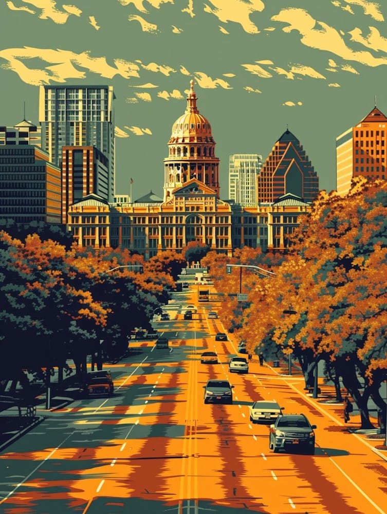 Duotone Illustration South Congress Avenue Austin Texas 1