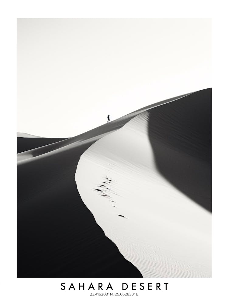 Poster Of Sahara Desert, Black And White Analogue Photograph 1