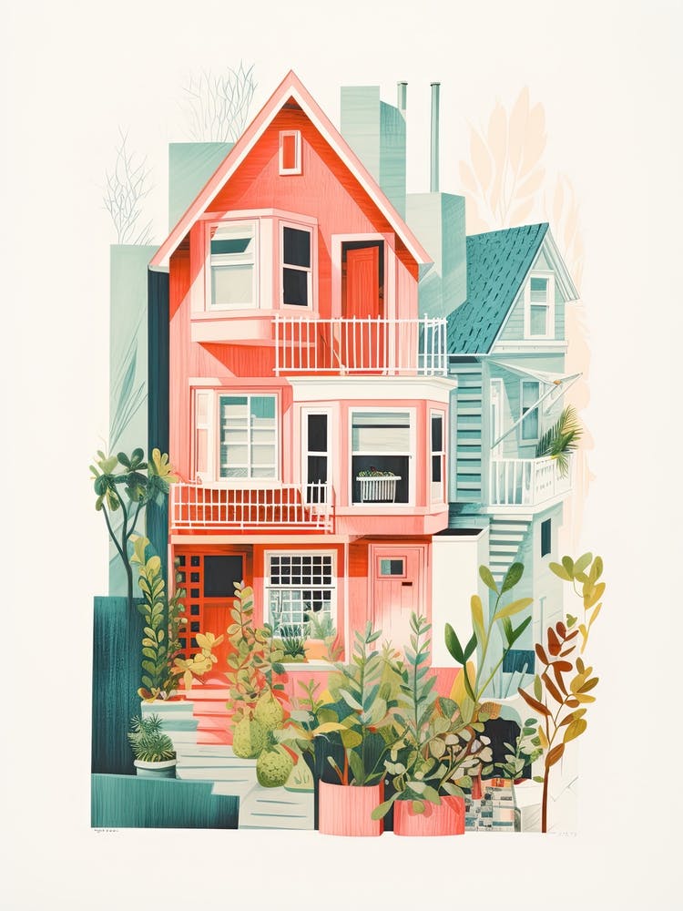 A House In San Francisco, Abstract Risograph Style 3