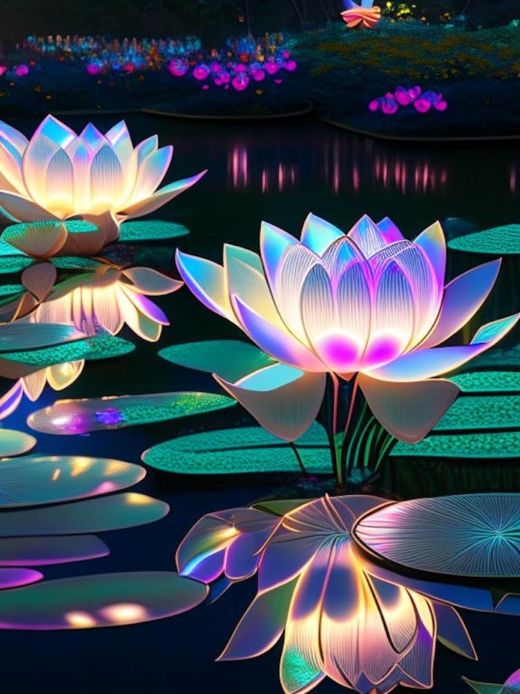 Lotus Flowers In Park Holographic 4