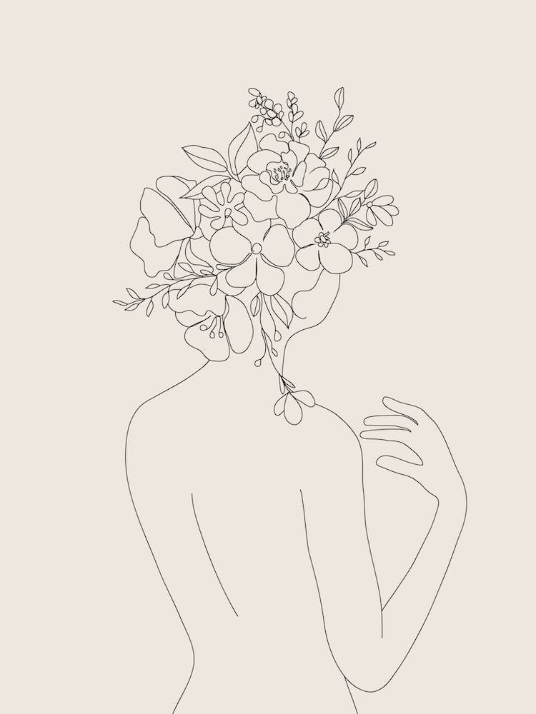 Woman With Flowers Minimal Line I