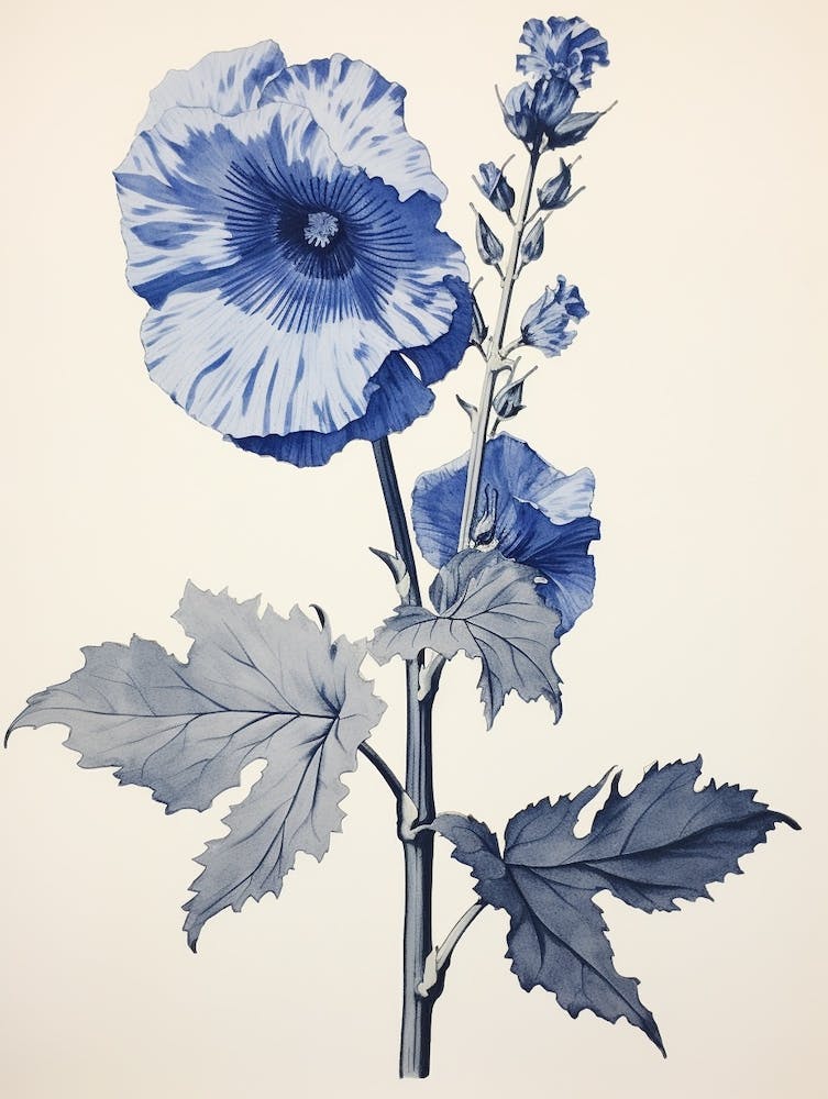Blue Botanical Hollyhock 2