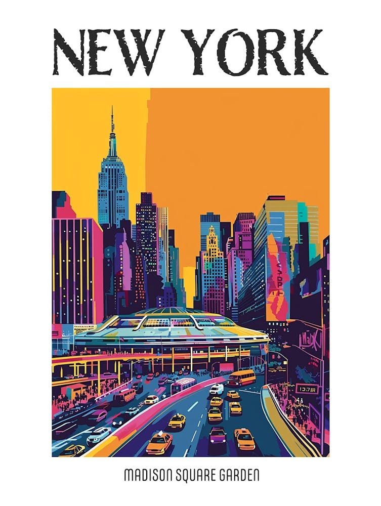 Madison Square Garden New York Colourful Silkscreen Illustration 4 Poster