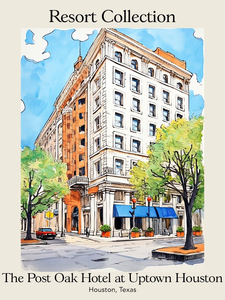 Poster Des Post Oak Hotel At Uptown Houston Houston, Texas Märchenbuchillustration der Resort Kollektion 1