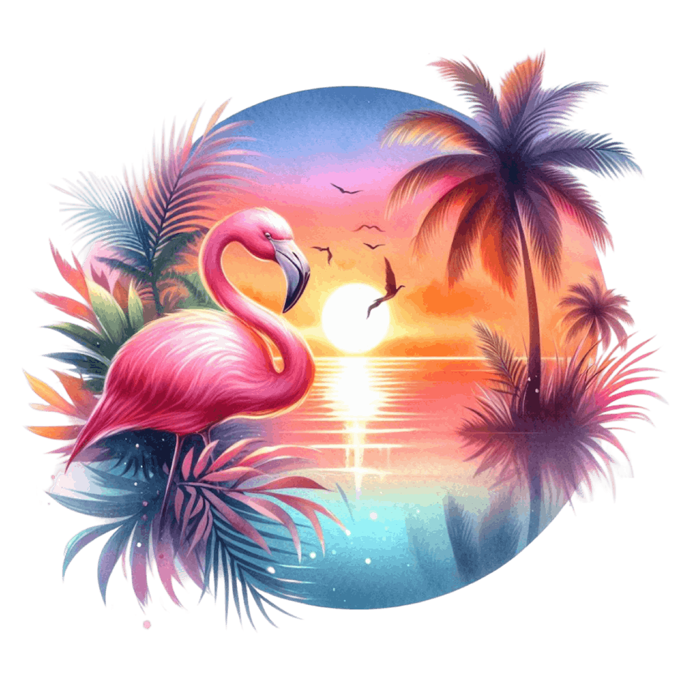 Pink Flamingo At Sunset
