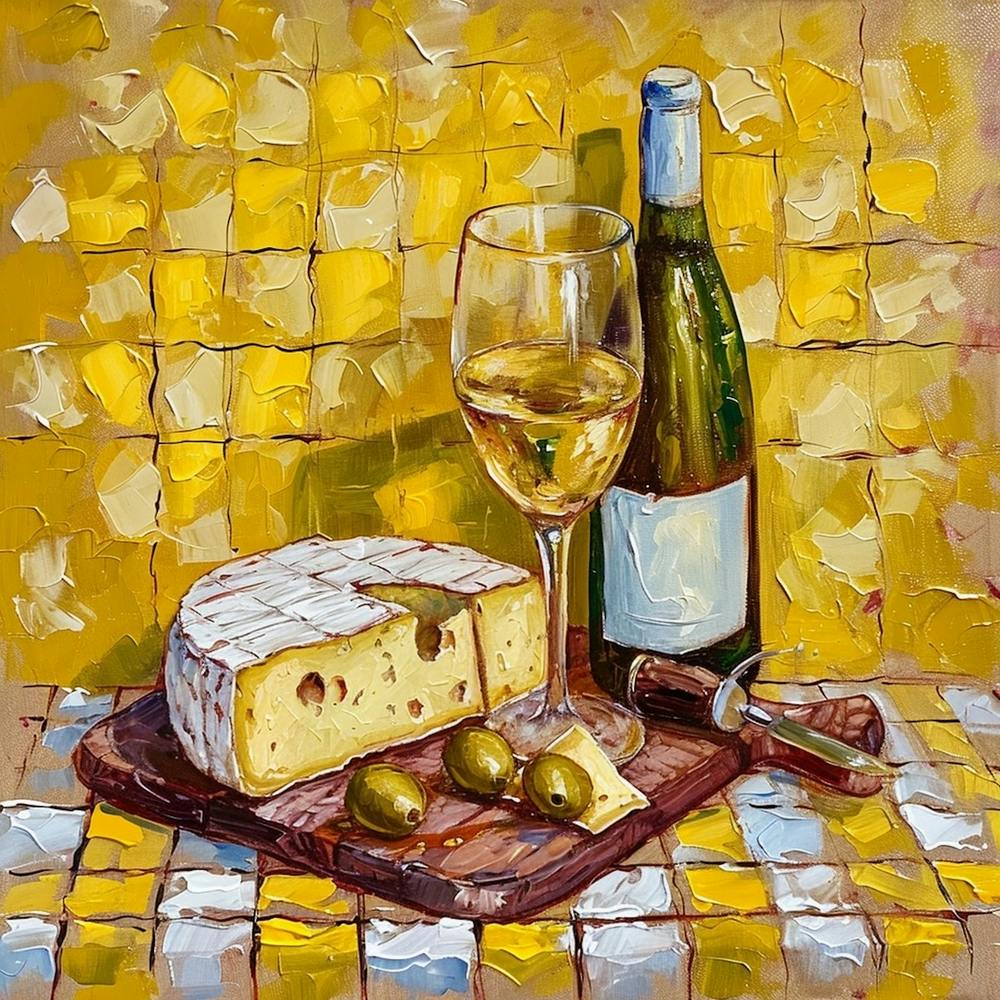 Cheese & Wine Yellow Checkerboard 2