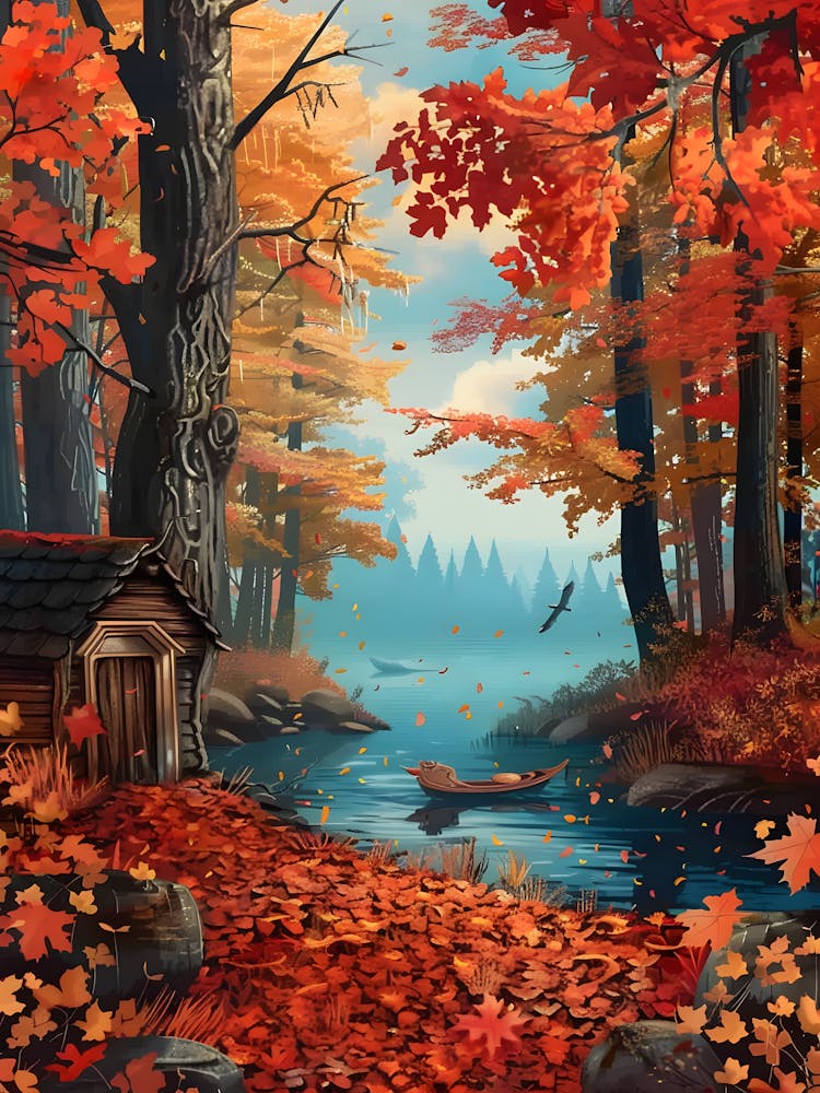 Fall Autumn Fall Leaves Cabin
