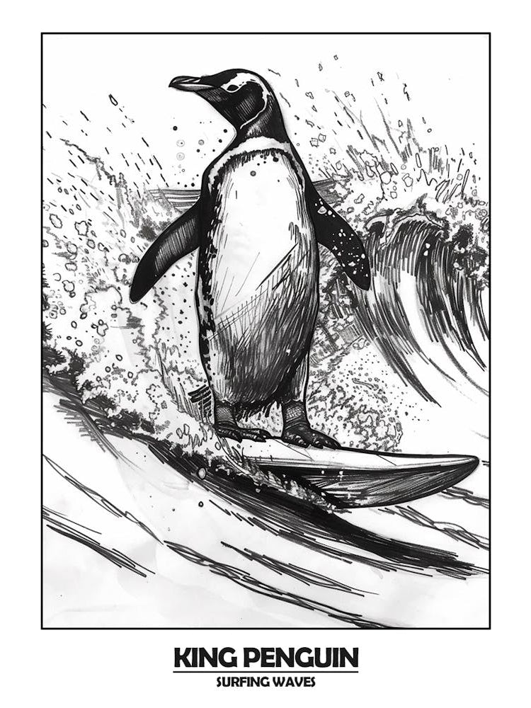 Penguin Surfing Waves Poster 8