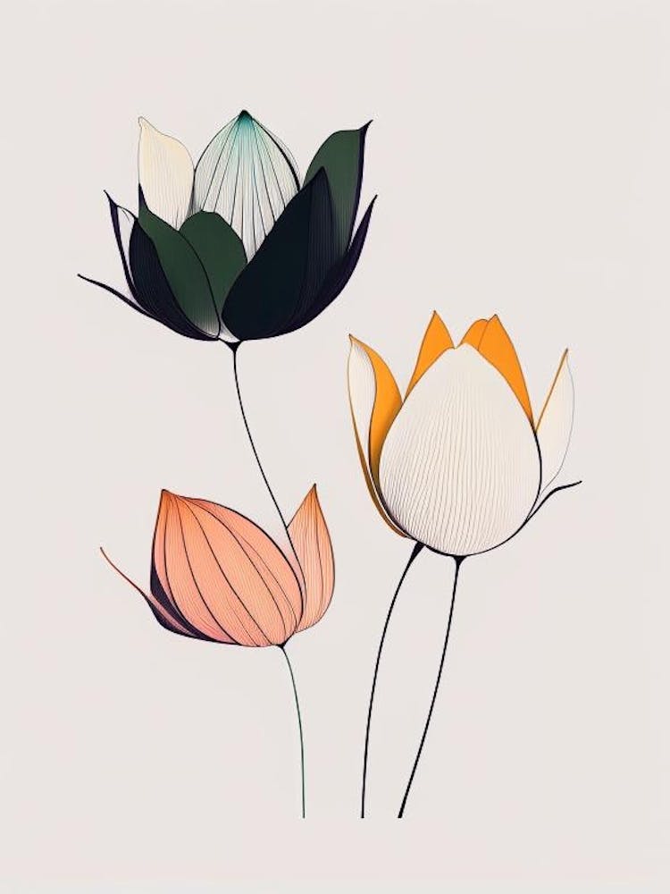Lotus Flower Petals Minimal Line Drawing 2