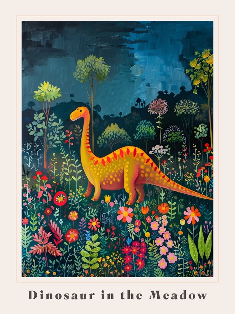 Dinosaur In The Meadow Painting 4 Poster
