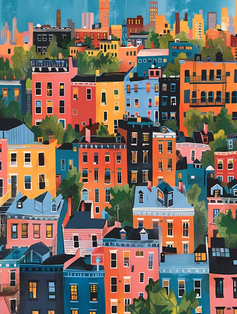 Stapleton New York Colourful Silkscreen Illustration 2