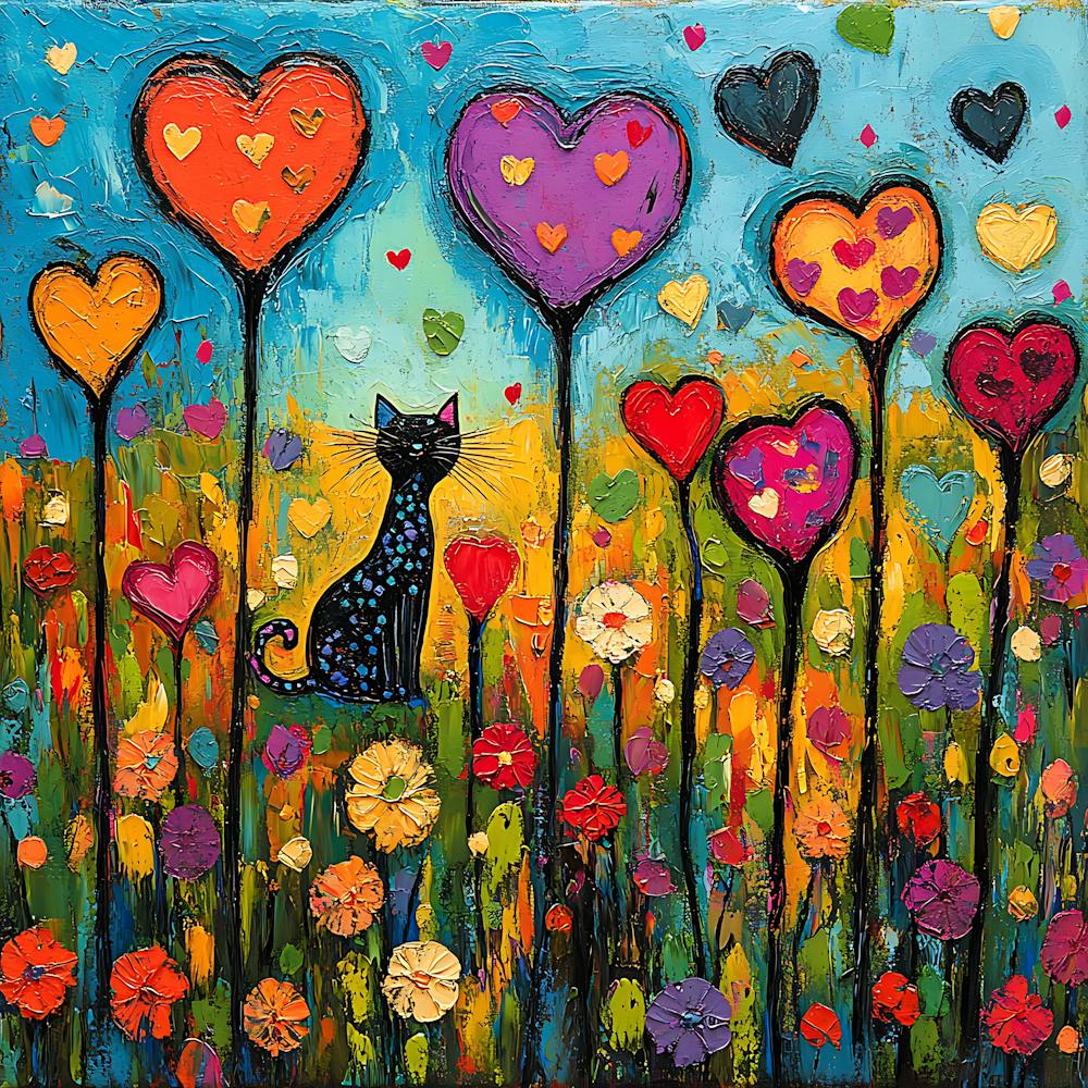 Abstract painting of a cat in a flower field 6