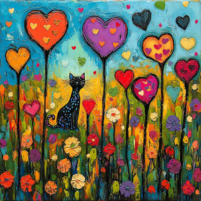 Abstract painting of a cat in a flower field 6