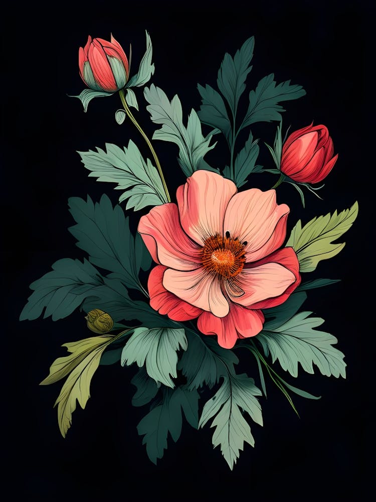 Flowers On A Black Background 2