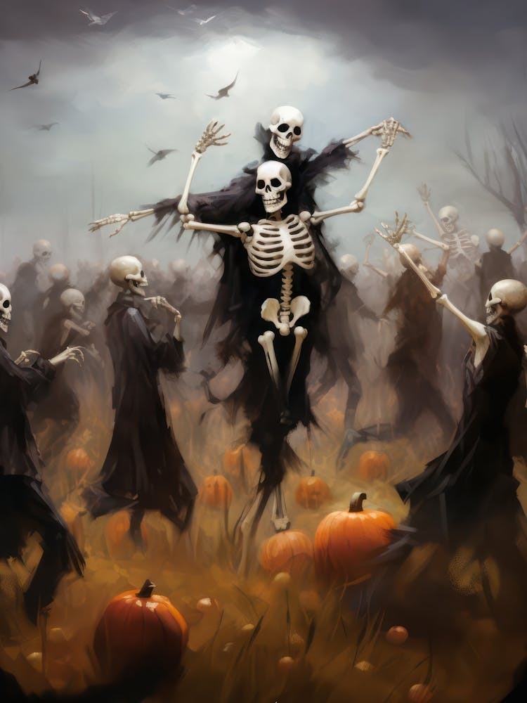 Dancing Skeletons Halloween Painting