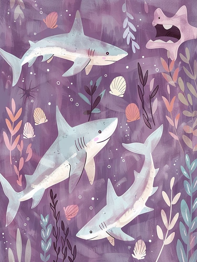 Purple Shark In The Waves Illustration 2