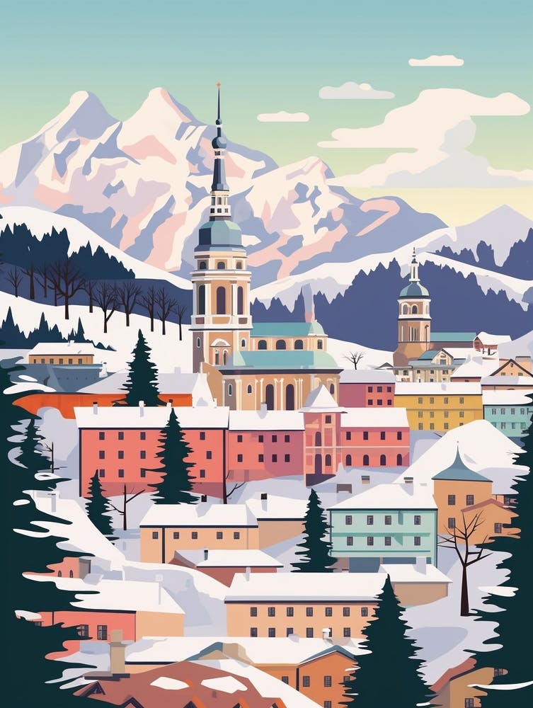 Retro Winter Illustration Salzburg Austria 2