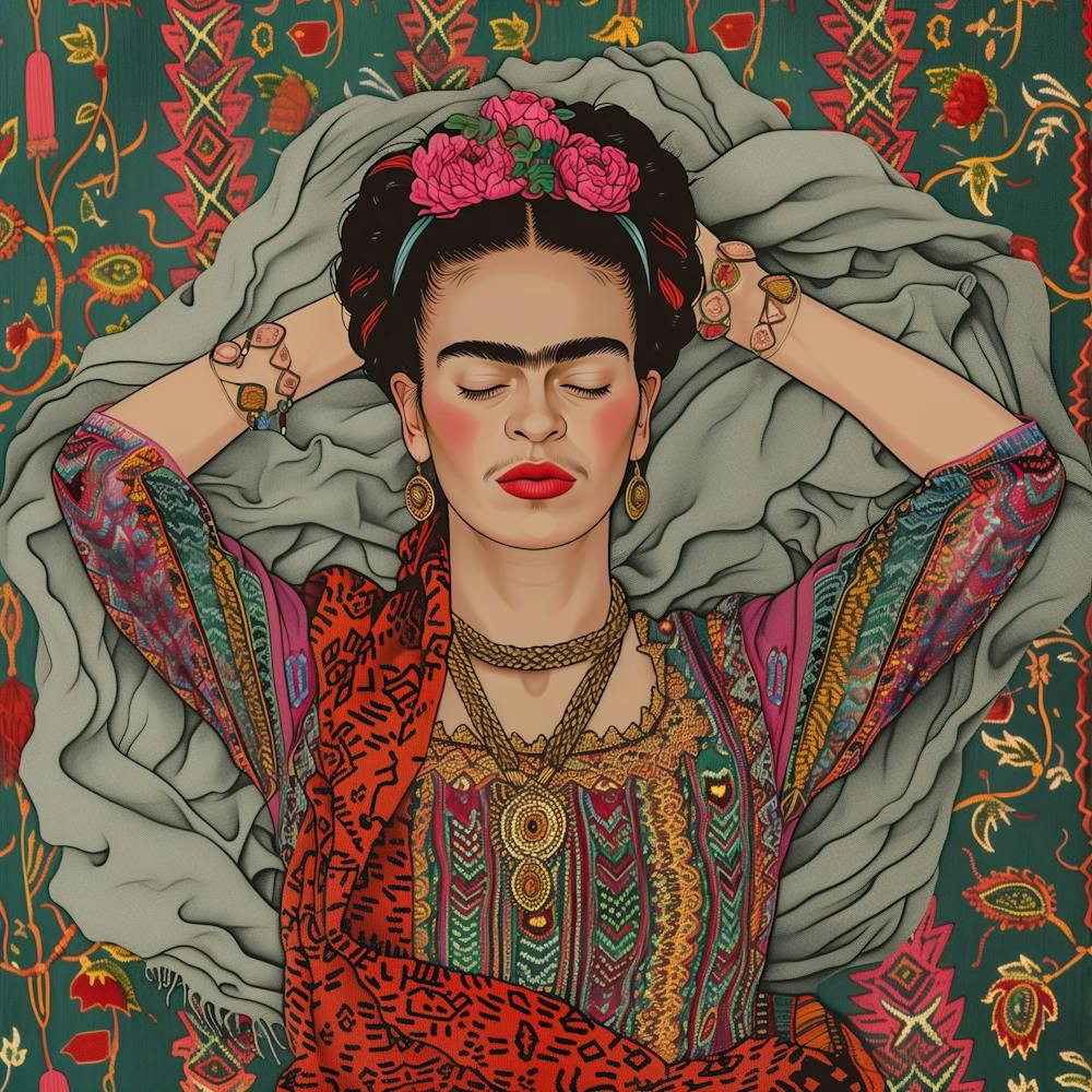 Frida kahlo mit Schlafpose von oben, Bunt mexikanische Folklore Kunst