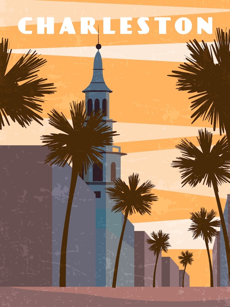 Charleston, USA - Retro travel minimalist poster