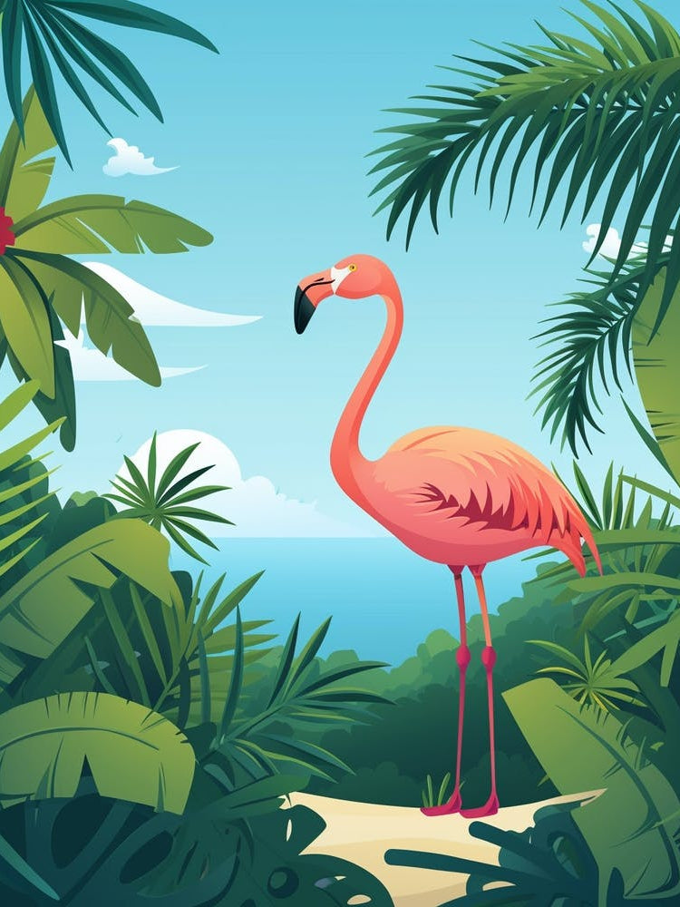 Greater Flamingo South Asia India Tropical Illustration 5
