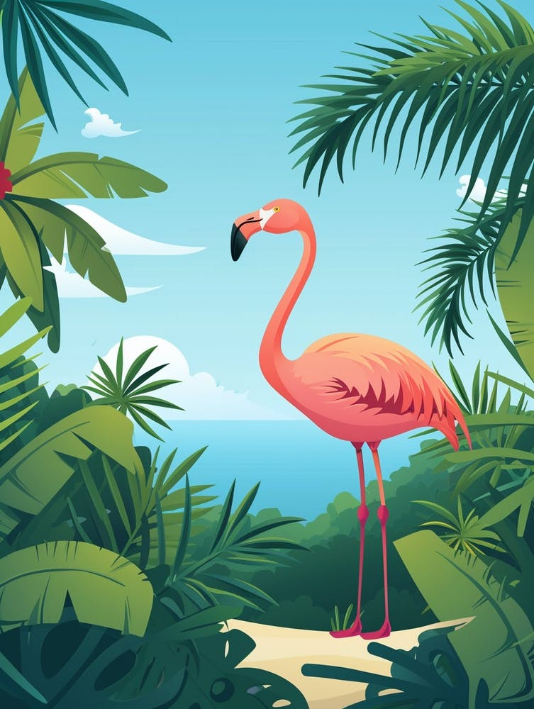 Greater Flamingo South Asia India Tropical Illustration 5