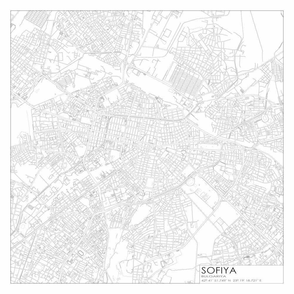 Sofiya, Bulgariya, (Sofia, Bulgaria) City Map Black On White Blueprint Design