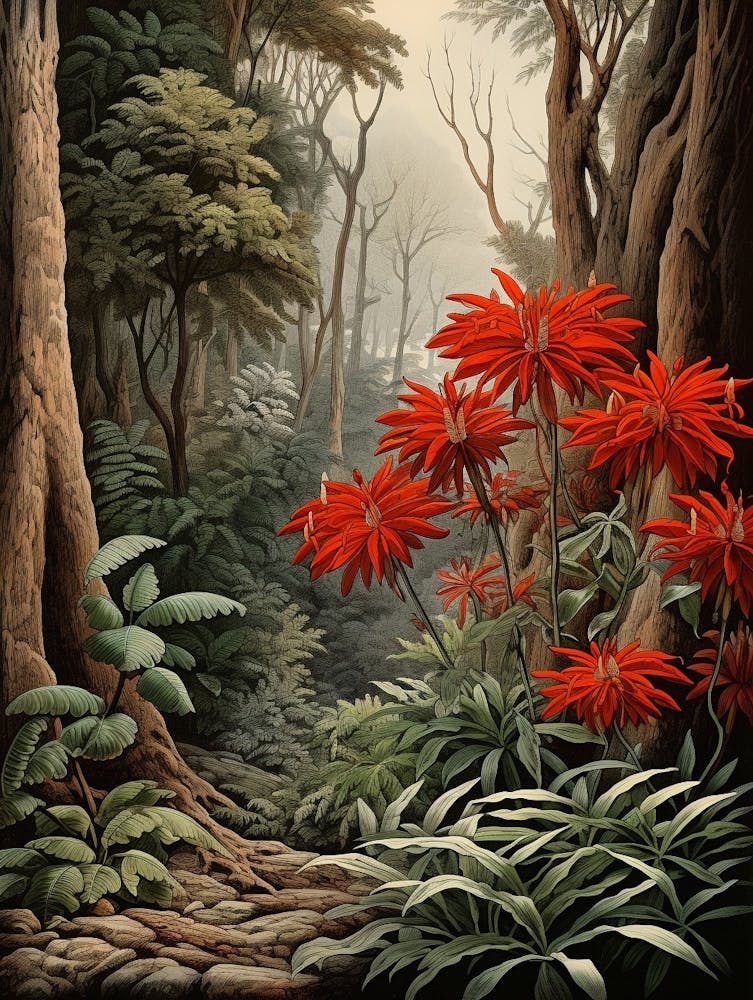 Vintage Jungle Botanical Illustration Jungle Flame 2
