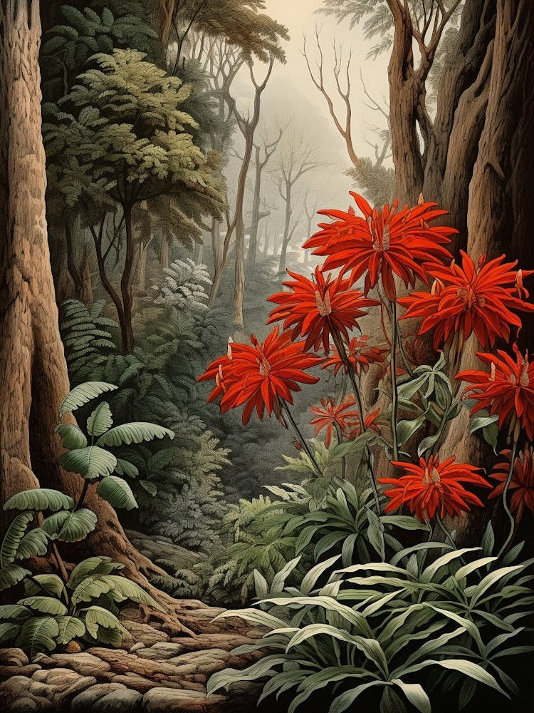 Vintage Jungle Botanical Illustration Jungle Flame 2