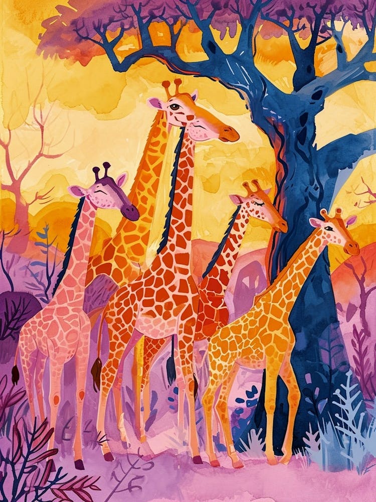 Herd Of Giraffe Cute Illustration  2