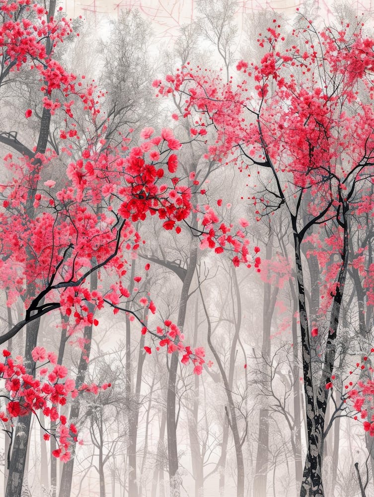 Red Flowers In The Forest
