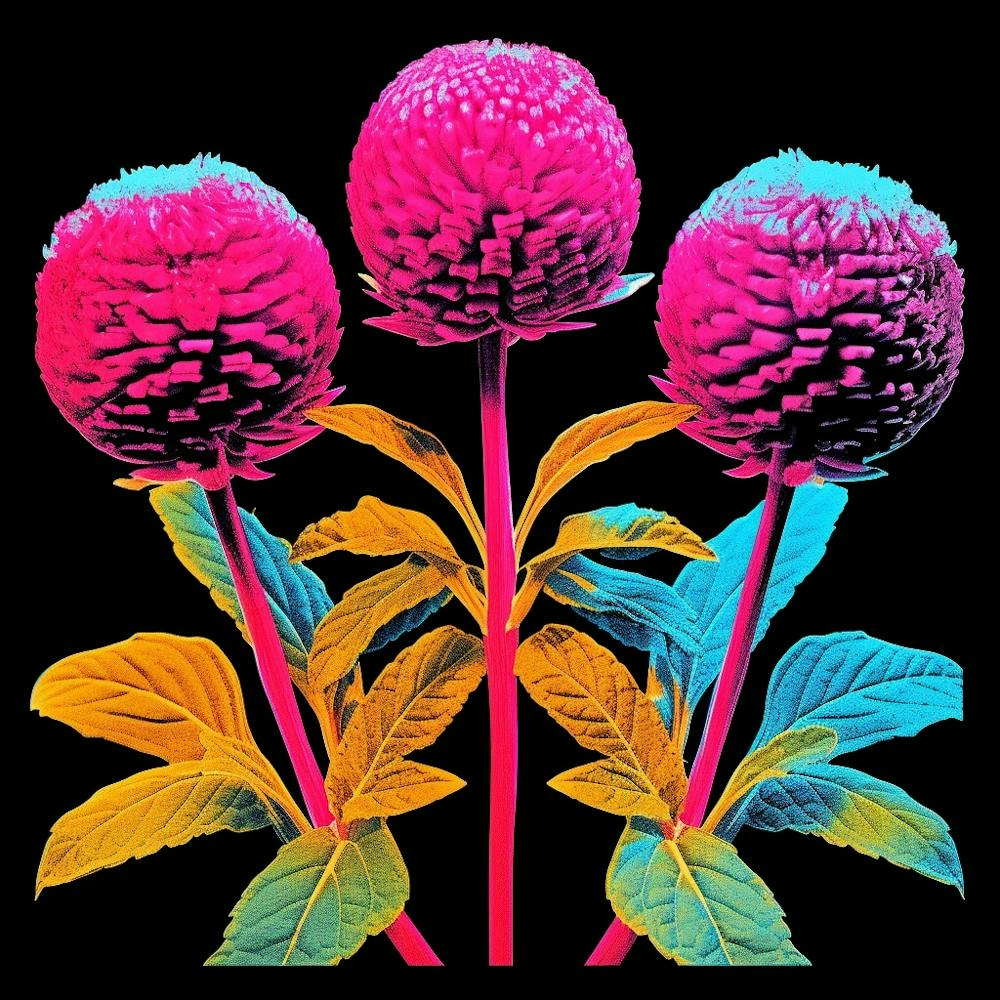 Andy Warhol Style Pop Art Blumen Globe Amaranth 2 Quadratisch