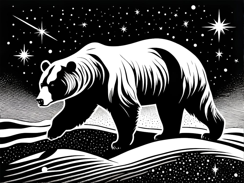 Bear In The Night Sky Lino cut art, animal art, 173