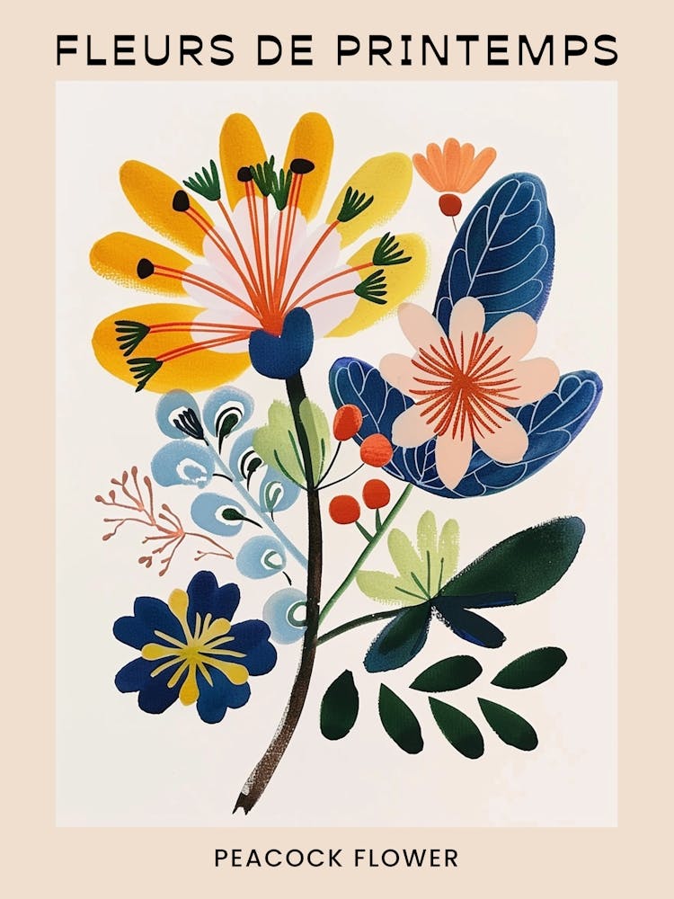 Spring Floral French Poster  Peacock Flower 1