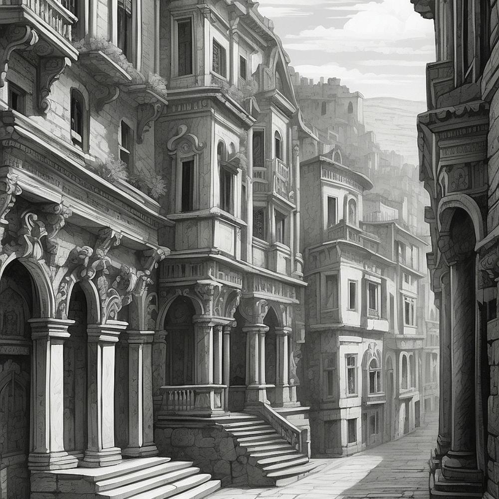 A city with unique architecture and ancient classical carvings designed in the form of arches.