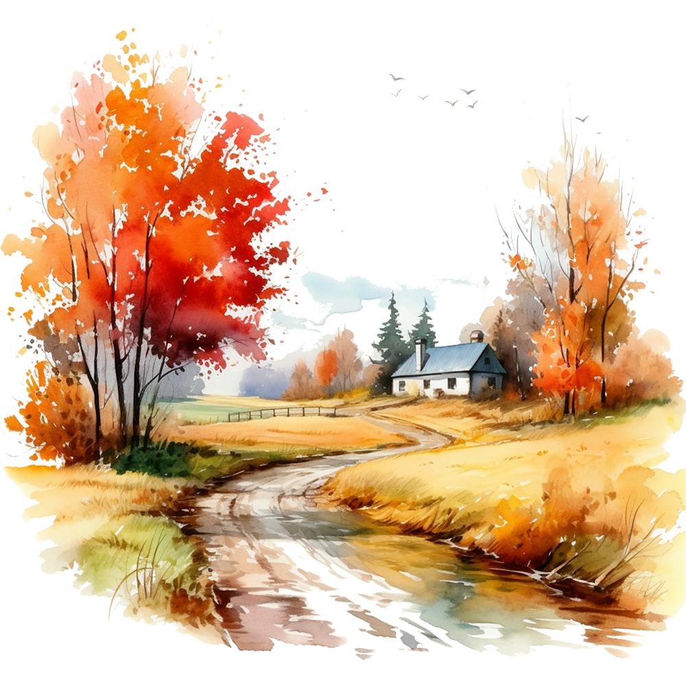 Watercolor Autumn Landscape Watercolor Painting 2