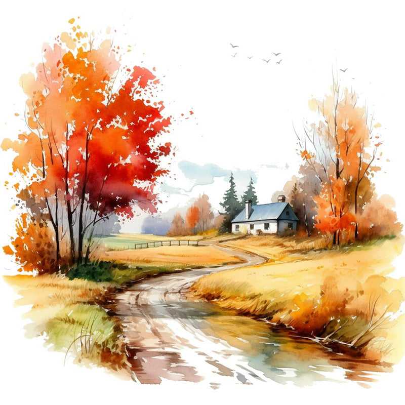Watercolor Autumn Landscape Watercolor Painting 2