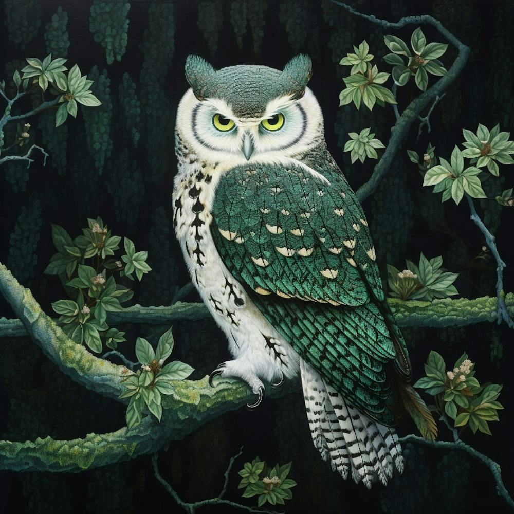 Ohara Koson Inspired Bird Painting Eastern Screech Owl 4 Square