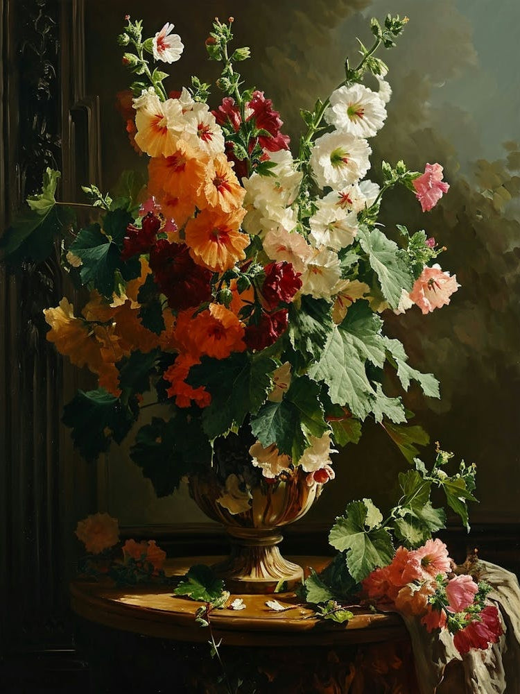 Baroque Floral Still Life Hollyhock 1