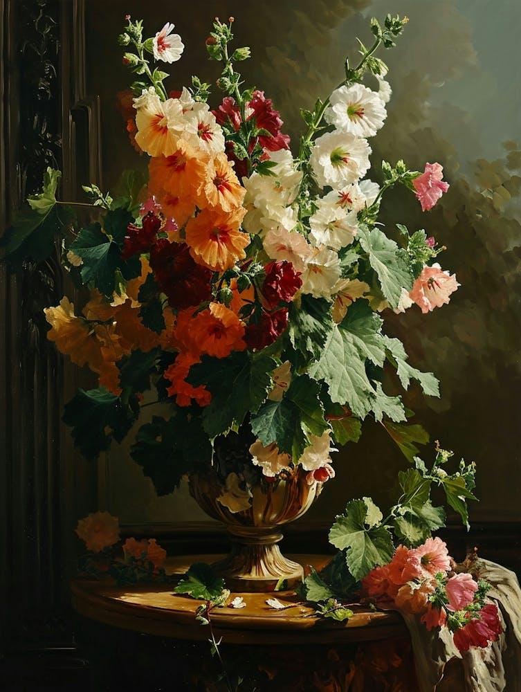 Baroque Floral Still Life Hollyhock 1