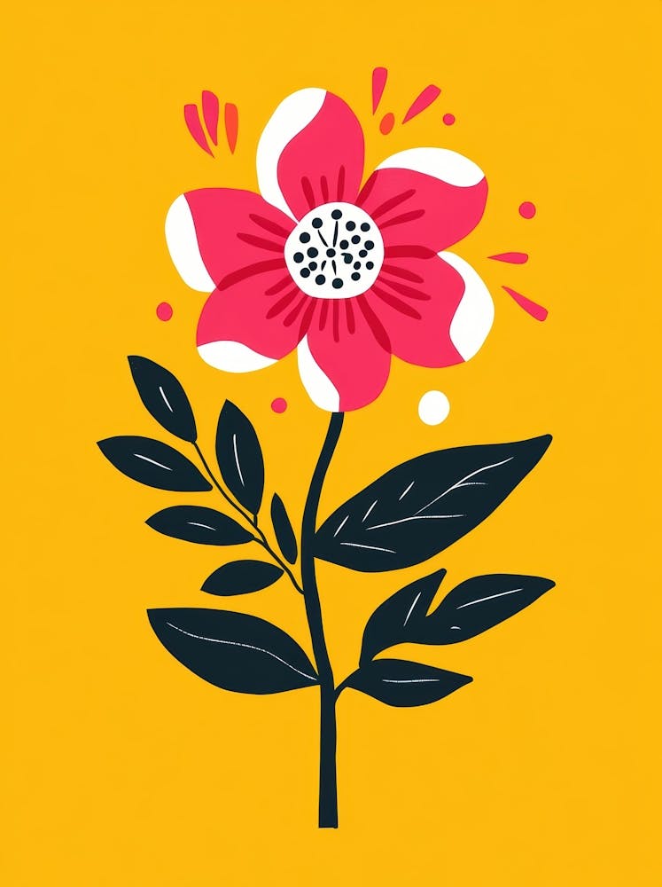 Pink Flower On Yellow Background