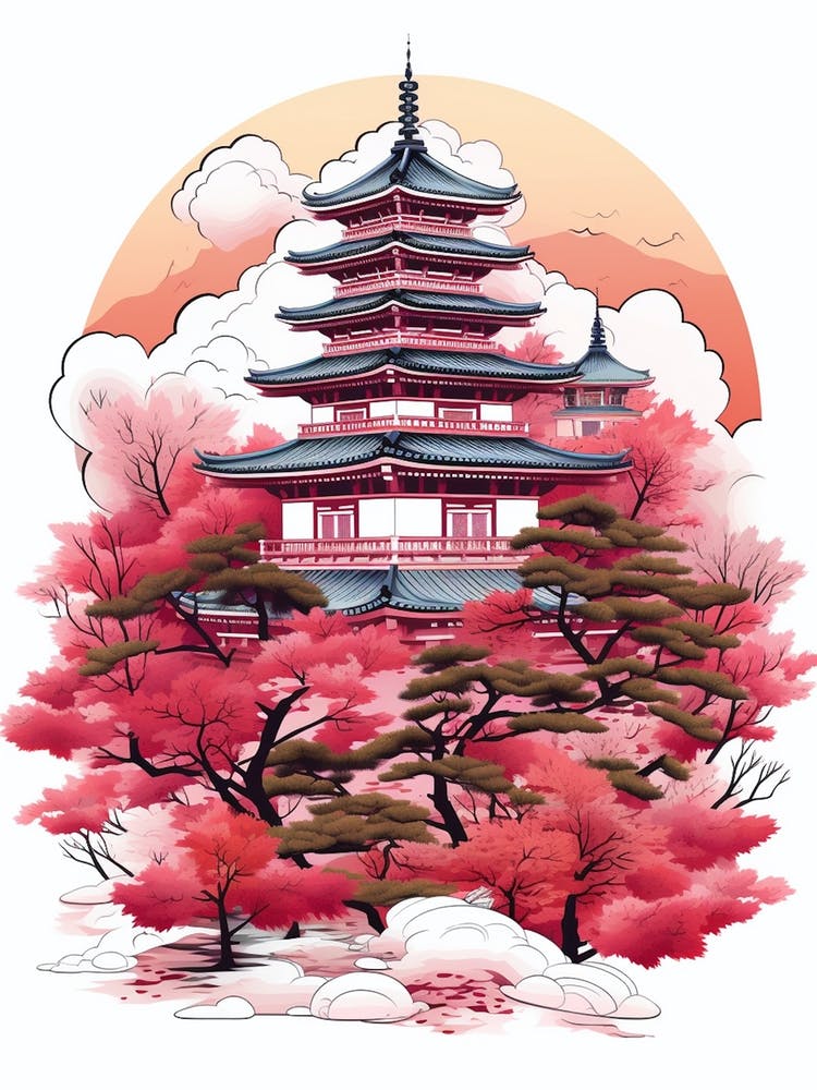 Ginkaku Ji Temple Japan Modern Illustration 1