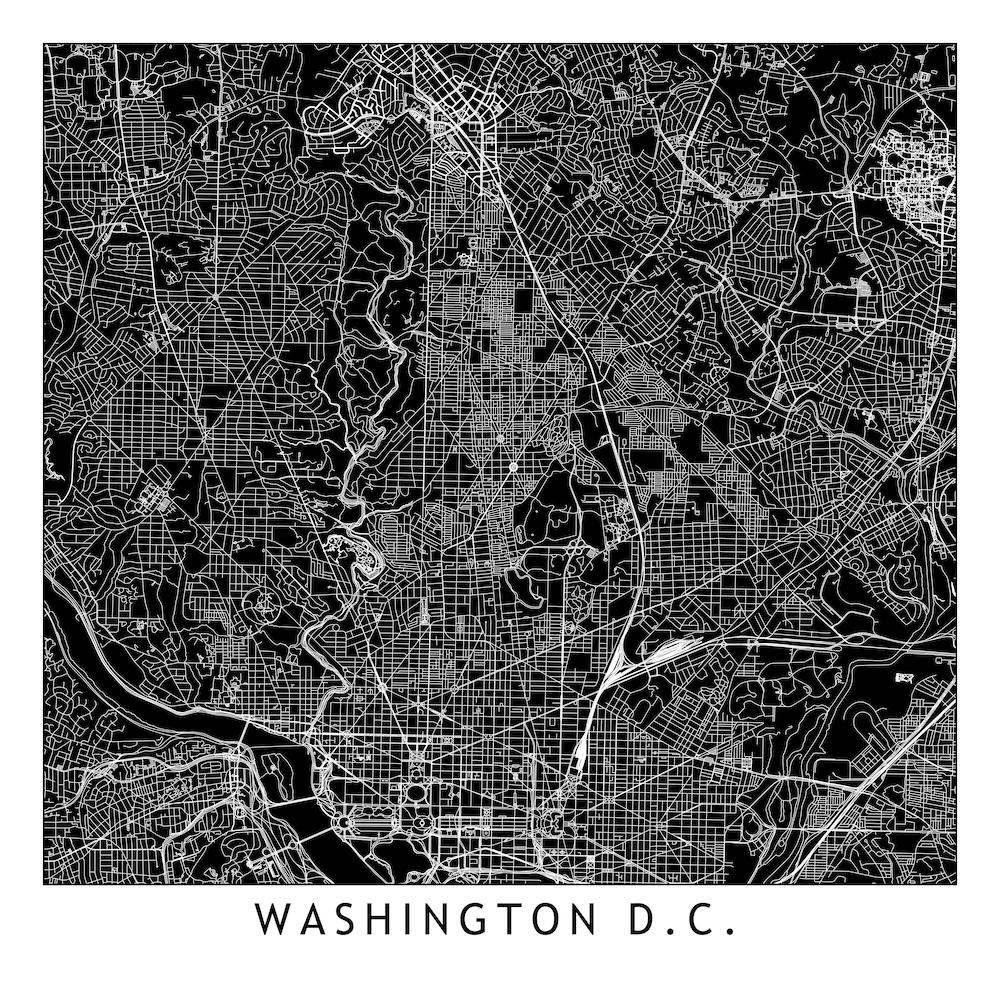 Washington Black And White Map Square