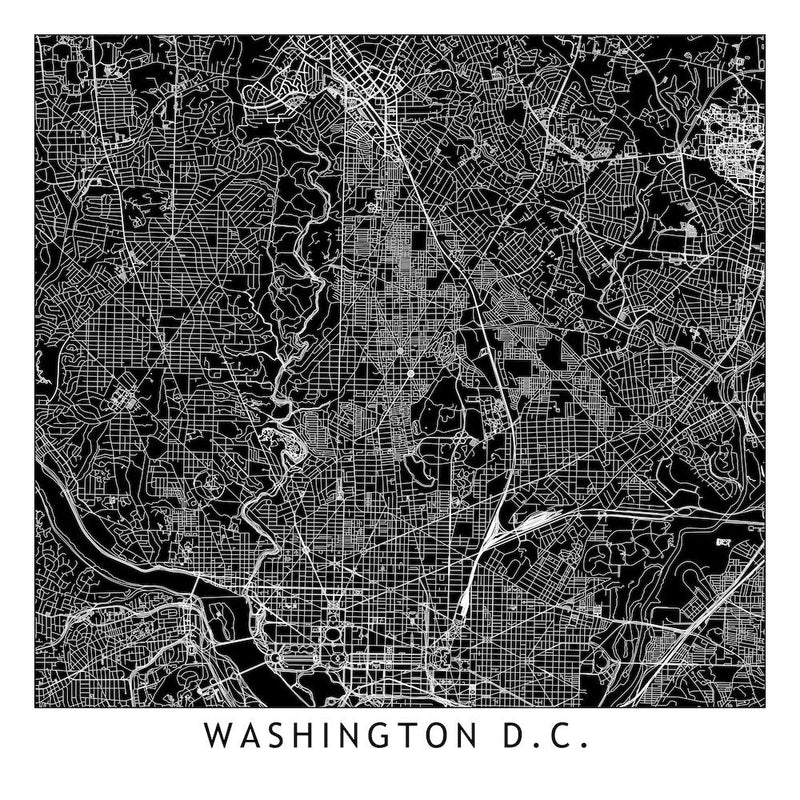Washington Black And White Map Square