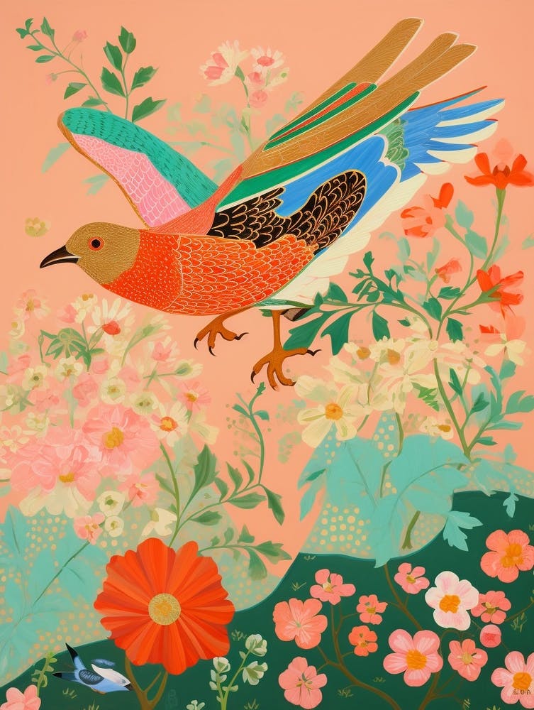 Maximalist Bird Painting Robin 2