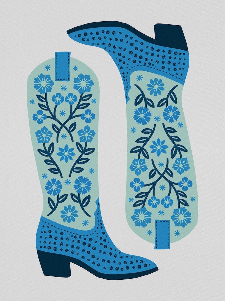 Cowgirl Boots   Mint And Blue