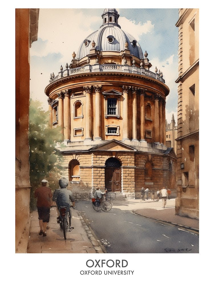 Oxford University 4 Watercolor Travel Poster