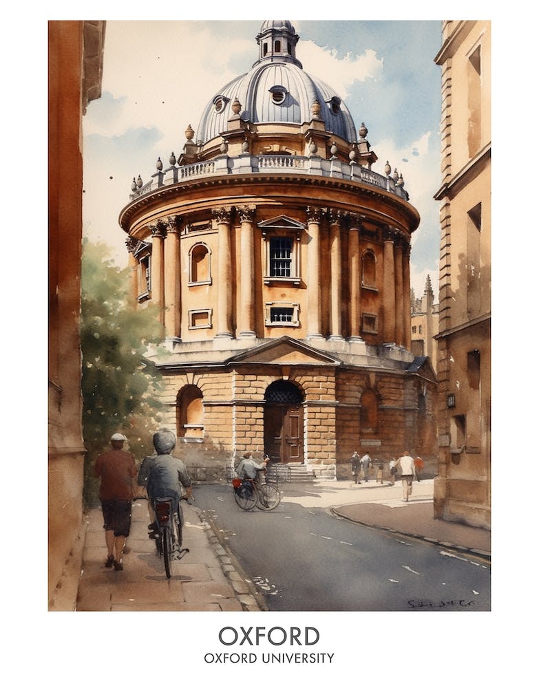 Oxford University 4 Watercolor Travel Poster