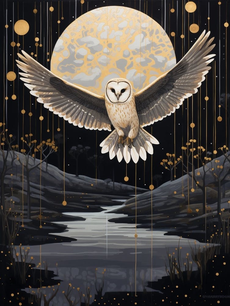 Chouette effraie 3 - Peinture avec détails dorés