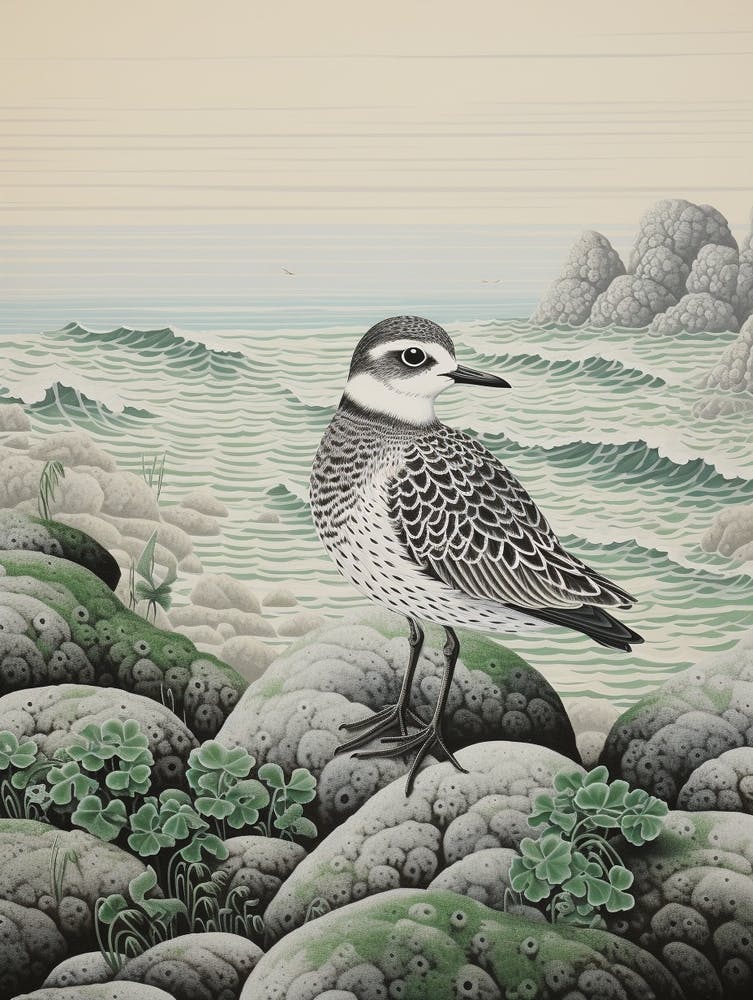 Ohara Koson Inspired Bird Painting Grey Plover 3